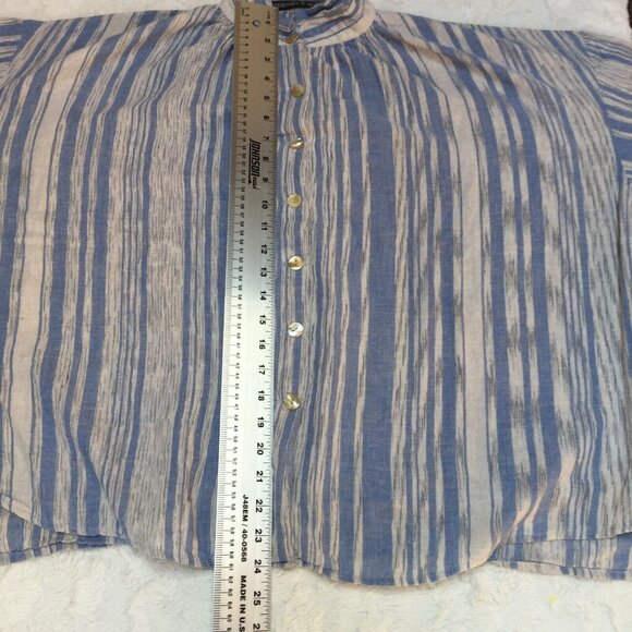 Tancredi & Morgen Top Women's High Neck Button Front Blue Striped Shirt Blouse - Picture 5 of 6